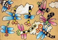 儿童油画棒作品蜻蜓满天飞