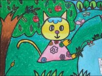 儿童油画棒作品小猫