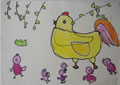 丁丁绘画作品母鸡带小鸡