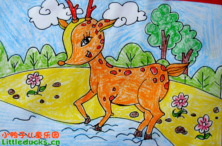 儿童绘画作品小梅花鹿