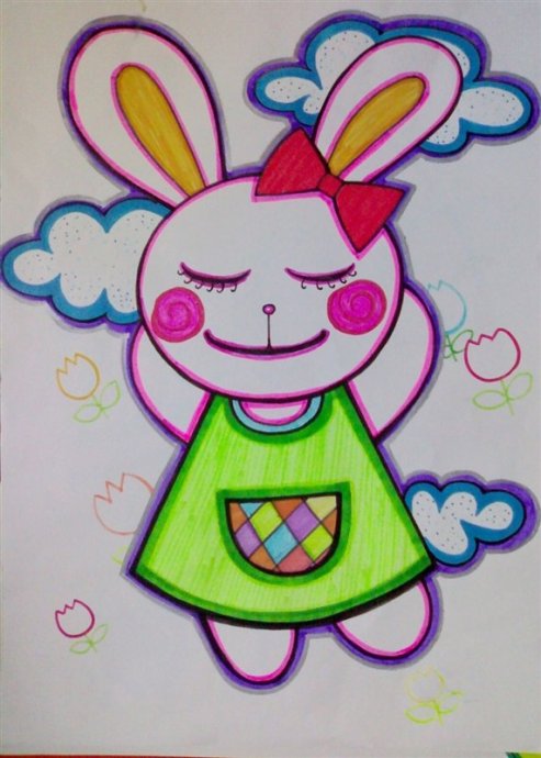 幼儿绘画作品:可爱的小白兔