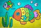 儿童绘画作品:两条五彩鱼