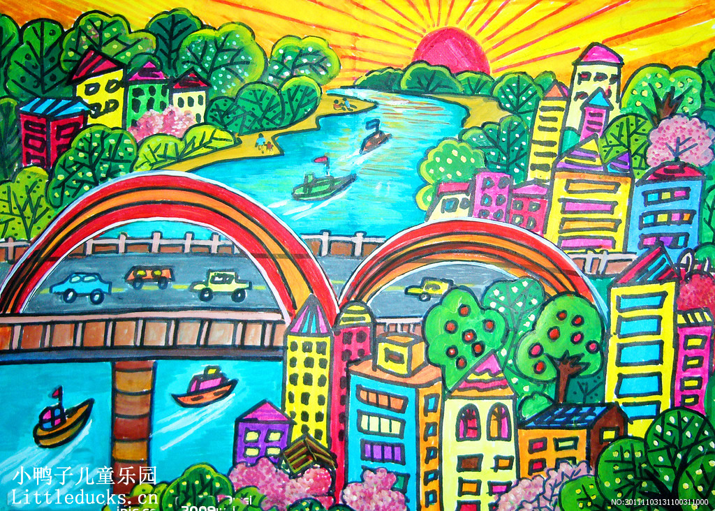小学生绘画作品:美丽的城市