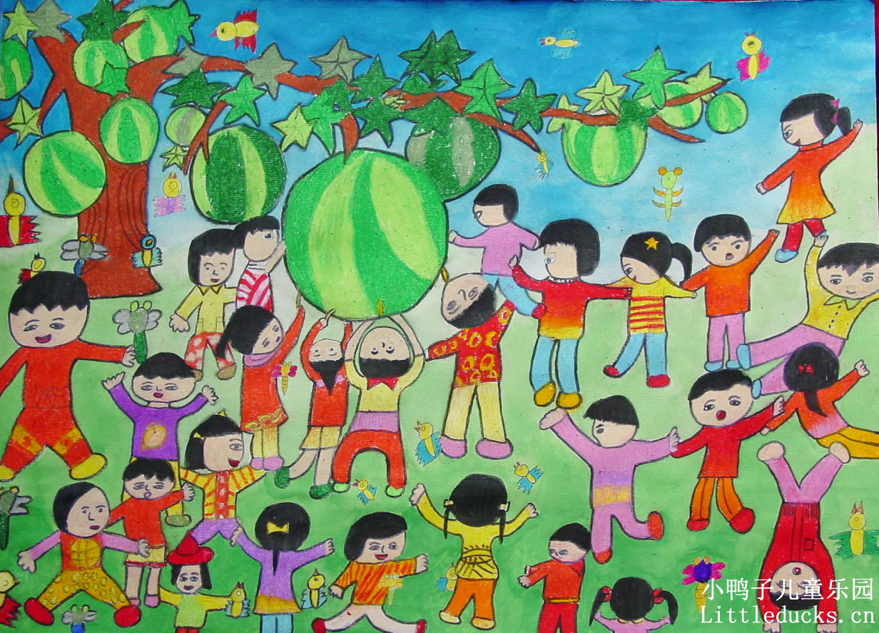 儿童画作品欣赏:西瓜乐园