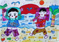 儿童水彩画作品:节日
