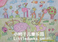 幼儿园绘画作品:快乐长颈鹿