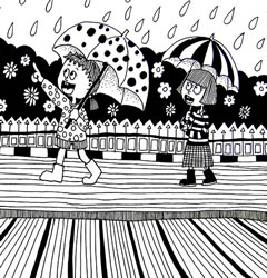 儿童线描画作品欣赏:下雨