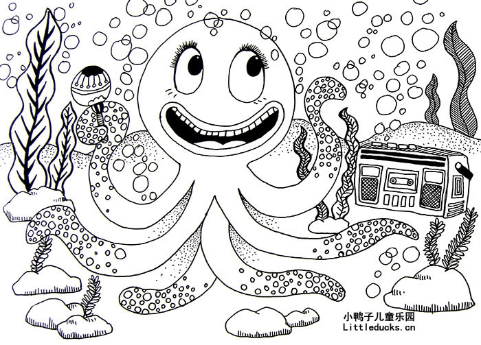 儿童线描画作品欣赏:大章鱼
