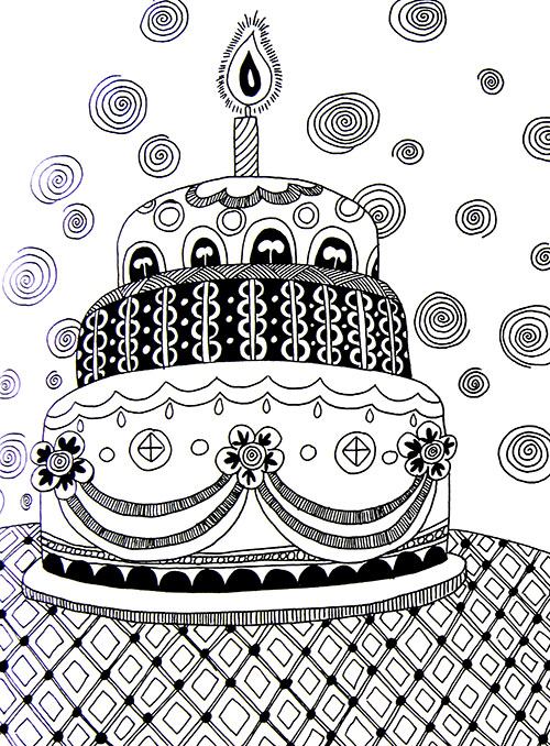 儿童线描画作品欣赏:生日蛋糕