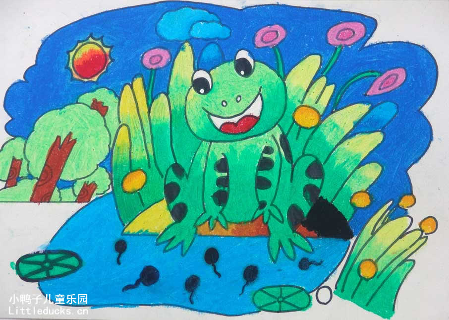 幼儿画画作品:小蝌蚪和青蛙妈妈