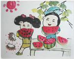 小学生绘画作品欣赏:吃西瓜