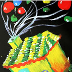 儿童水粉画作品:汽球房子