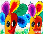 儿童水粉画作品:两棵五彩树