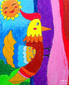 儿童画勤劳的啄木鸟