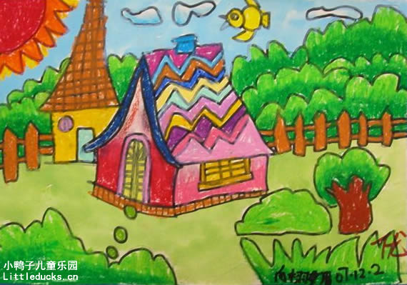 小学生绘画作品彩色小房子