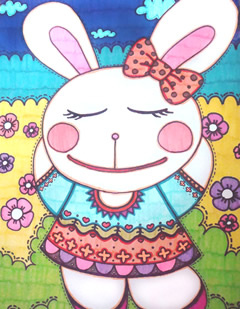 小学生绘画作品:水彩画白兔姑娘