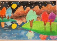 儿童画作品欣赏湖中的倒影水粉画