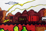 儿童绘画作品景物水彩画作品欣赏-奔驰的火车