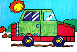 儿童绘画作品快乐的小汽车优秀儿童水彩画作品
