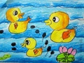 儿童绘画作品小鸭子划水