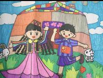儿童绘画作品维吾尔族的小朋友们