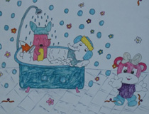 儿童绘画作品小象洗泡泡