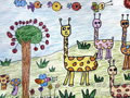 儿童绘画作品《长颈鹿的一家》
