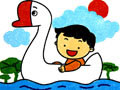 儿童绘画作品漂亮的大鹅船