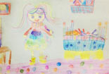 小女孩的温馨小房间水溶彩色铅笔画图片