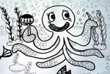 儿童黑白线描画范画-吃棒棒糖的章鱼