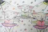 动物简单铅笔画-三只小猪的芭蕾舞秀