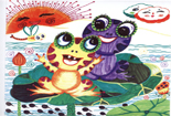 手绘彩色铅笔画-可爱的小青蛙