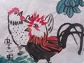 儿童水墨画公鸡和母鸡出来觅食