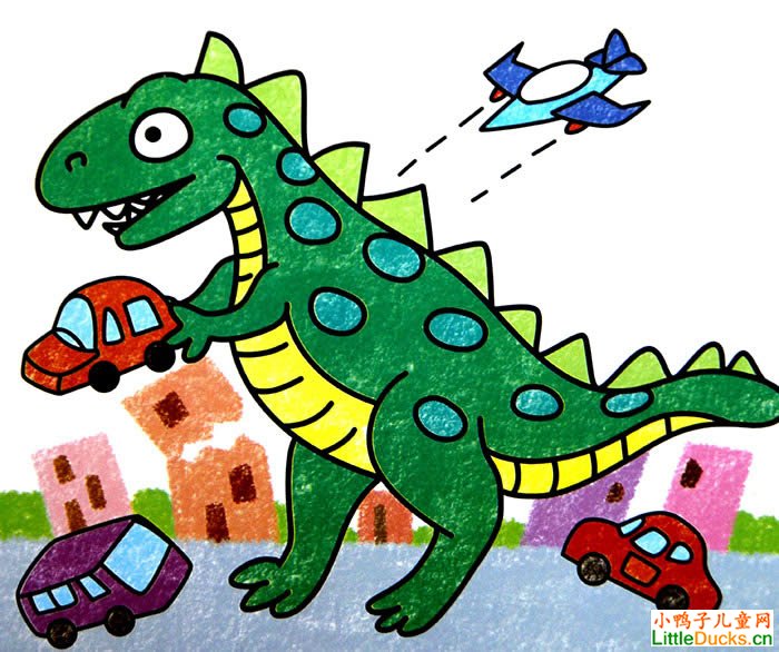 儿童科幻画图片大全恐龙入侵地球