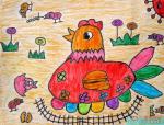 幼儿绘画作品母鸡孵