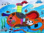 小学生环保绘画作品海底环保车