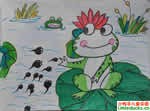 儿童画荷叶上的小青蛙