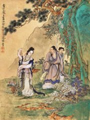 精品国画人物欣赏采花图