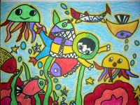 儿童绘画作品我和鱼