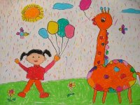 儿童绘画作品我和长颈鹿