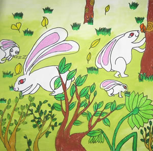 儿童画画大全:油画棒作品小白兔