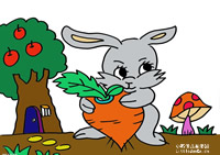 幼儿水彩画作品小灰兔吃萝卜