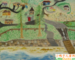 纽西兰儿童绘画作品海边村庄