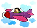 儿童画作品欣赏小朋友开飞机水粉画