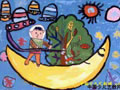 儿童画作品欣赏月亮上的人们水粉画