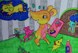 儿童绘画作品儿童水彩画图片大全-快乐的小老鼠