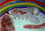 儿童绘画作品小学生水彩画作品欣赏-泥坑里玩耍