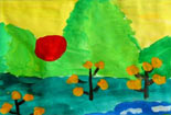儿童绘画作品秋天金色的早晨儿童水彩画作品风