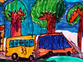 儿童绘画作品路过我家的公交车
