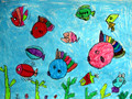 儿童绘画作品鱼儿游